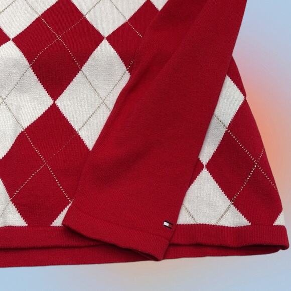 TOMMY HILFIGER Women’s Small Red White Argyle Sweater - Picture 5 of 5